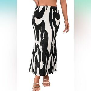 Verdusa Women's High Waist Graphic Print A Line Pleated Long Skirt